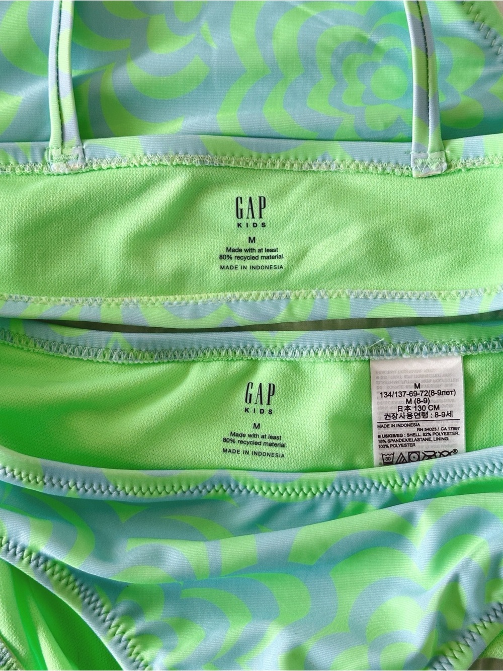 Gap Kids Bikini Set Size M 8/9 Retro Floral Blue Green Swim - Picture 3 of 4